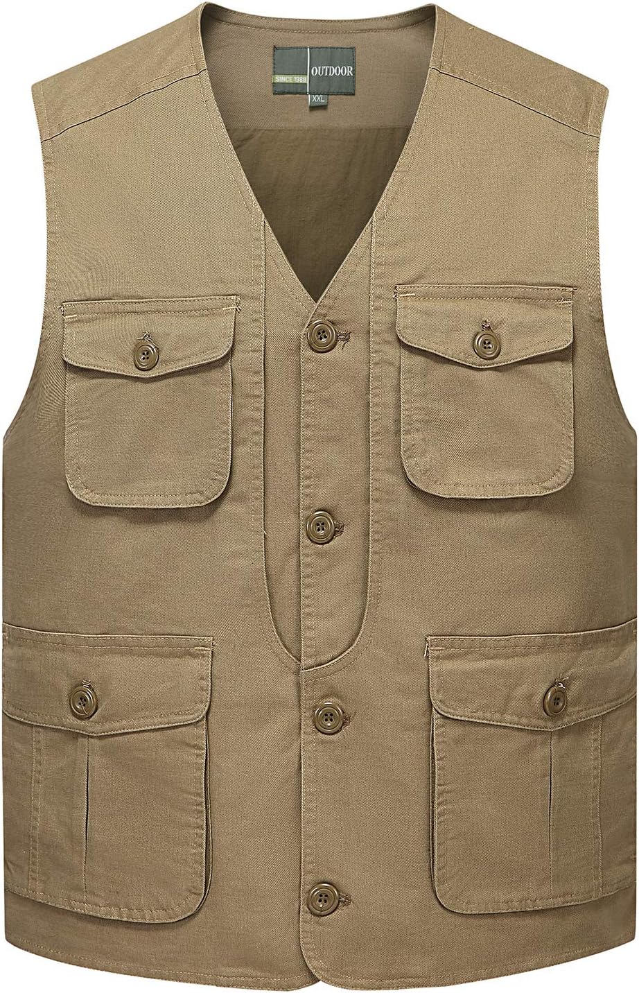 Size XL KTWOLEN Men's Outerwear Multi-Pocket Vests Casual Fishing Safari Vest Cotton Lightweight Outdoor Vest